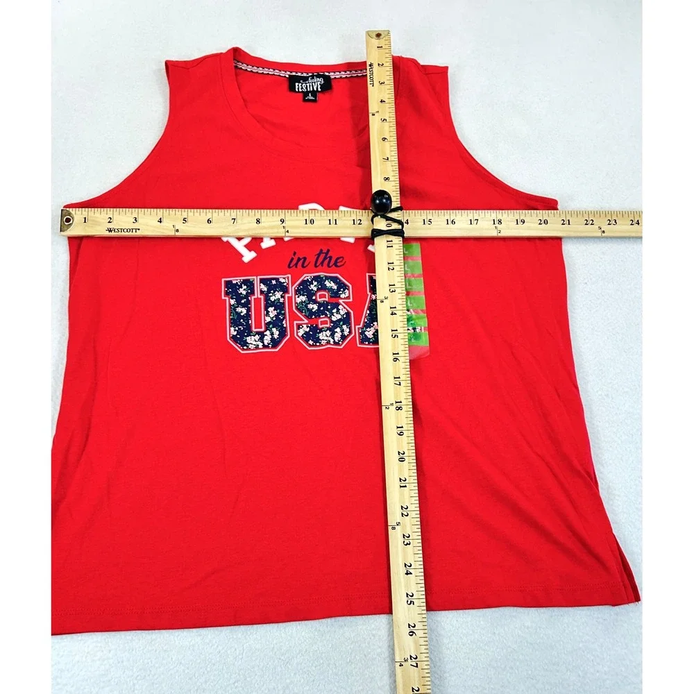 Feeling Festive Tank Top Women Large Red Party in the USA Patriotic 309820